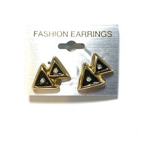 Gold and Black Double Triangle Earrings New With Tags Clip Ons NEW